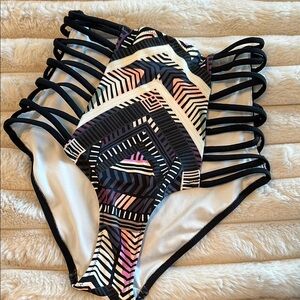 PINK Victoria Secret Geometric Strappy high-waisted Swim bottom